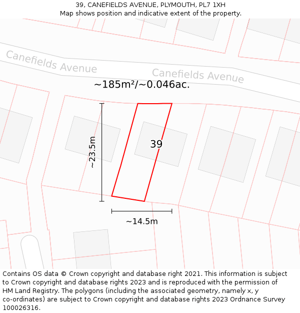 39, CANEFIELDS AVENUE, PLYMOUTH, PL7 1XH: Plot and title map