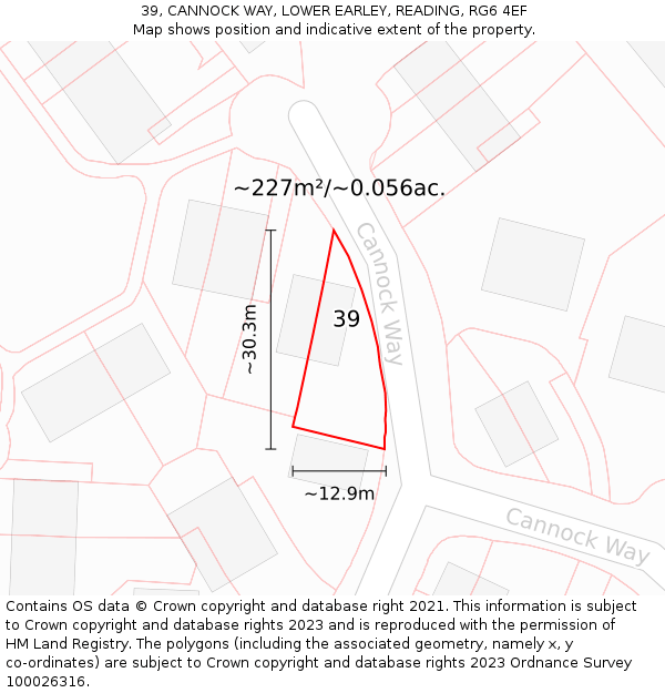 39, CANNOCK WAY, LOWER EARLEY, READING, RG6 4EF: Plot and title map