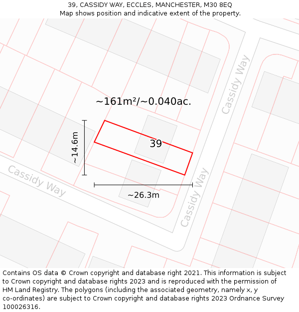 39, CASSIDY WAY, ECCLES, MANCHESTER, M30 8EQ: Plot and title map