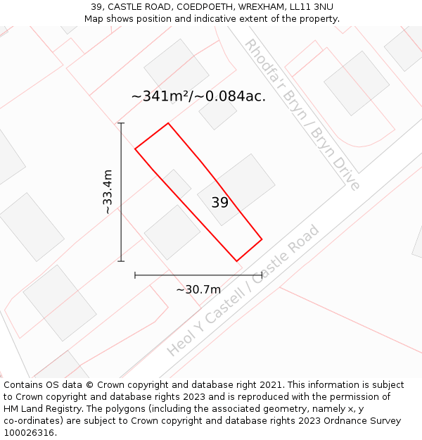 39, CASTLE ROAD, COEDPOETH, WREXHAM, LL11 3NU: Plot and title map