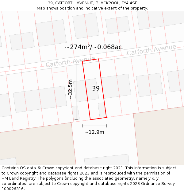 39, CATFORTH AVENUE, BLACKPOOL, FY4 4SF: Plot and title map