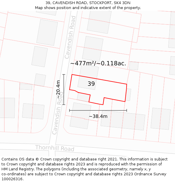 39, CAVENDISH ROAD, STOCKPORT, SK4 3DN: Plot and title map