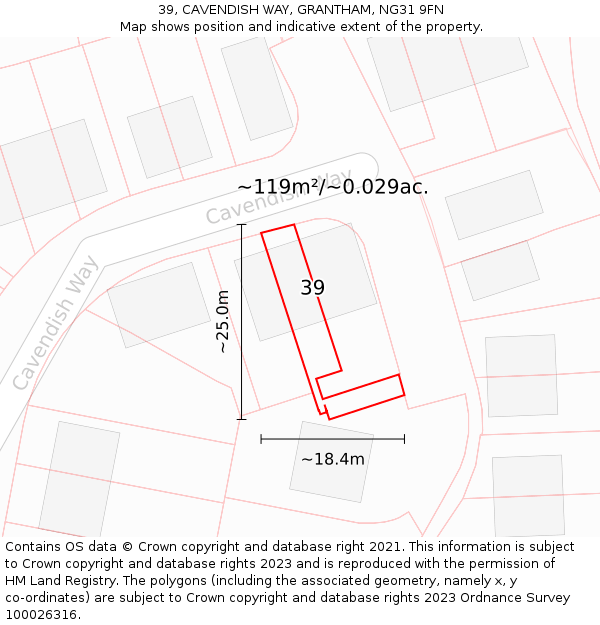 39, CAVENDISH WAY, GRANTHAM, NG31 9FN: Plot and title map