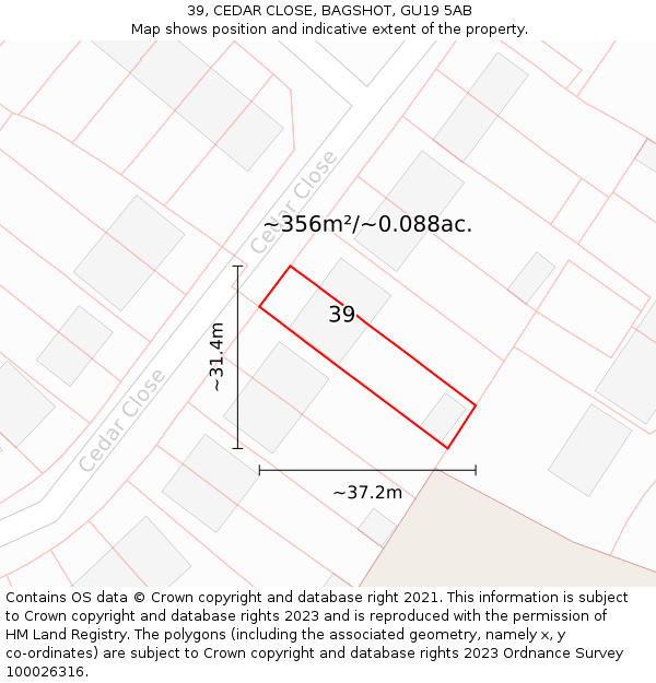 39, CEDAR CLOSE, BAGSHOT, GU19 5AB: Plot and title map