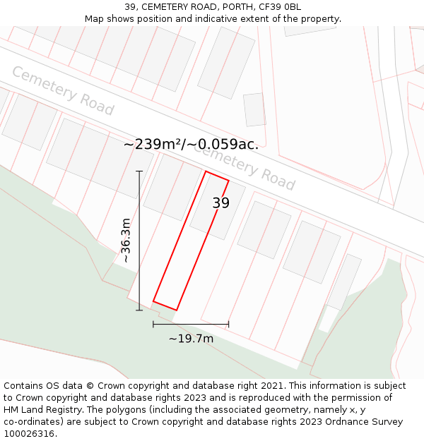 39, CEMETERY ROAD, PORTH, CF39 0BL: Plot and title map