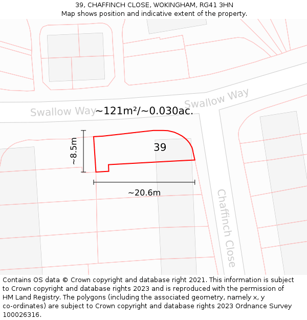 39, CHAFFINCH CLOSE, WOKINGHAM, RG41 3HN: Plot and title map
