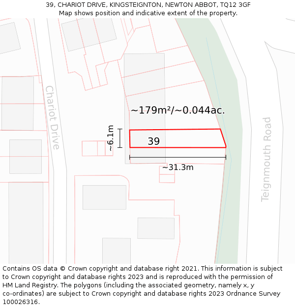 39, CHARIOT DRIVE, KINGSTEIGNTON, NEWTON ABBOT, TQ12 3GF: Plot and title map