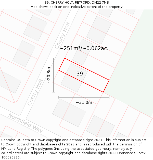 39, CHERRY HOLT, RETFORD, DN22 7NB: Plot and title map