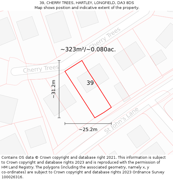 39, CHERRY TREES, HARTLEY, LONGFIELD, DA3 8DS: Plot and title map