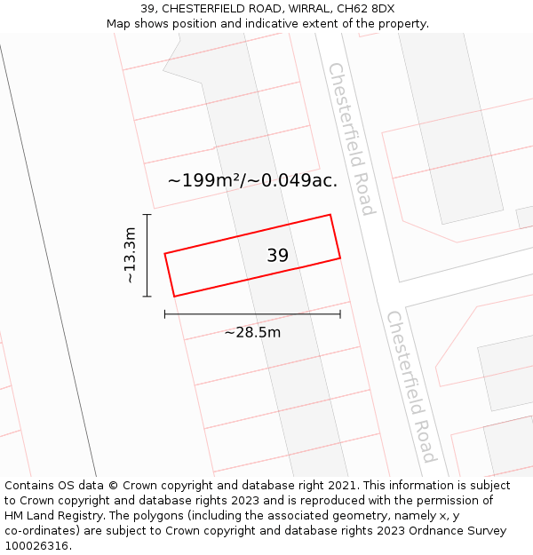 39, CHESTERFIELD ROAD, WIRRAL, CH62 8DX: Plot and title map