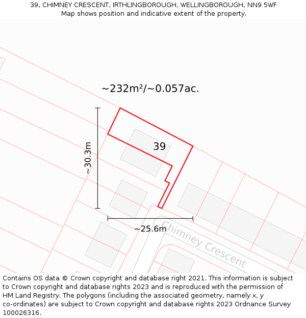 39, CHIMNEY CRESCENT, IRTHLINGBOROUGH, WELLINGBOROUGH, NN9 5WF: Plot and title map