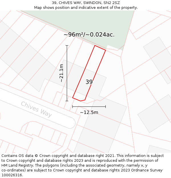 39, CHIVES WAY, SWINDON, SN2 2SZ: Plot and title map