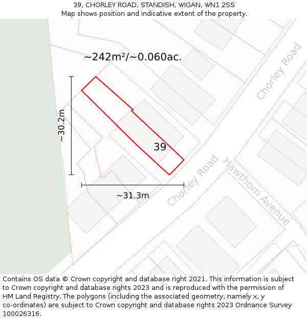 39, CHORLEY ROAD, STANDISH, WIGAN, WN1 2SS: Plot and title map