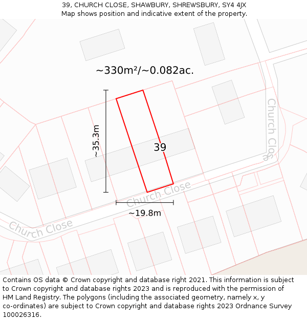 39, CHURCH CLOSE, SHAWBURY, SHREWSBURY, SY4 4JX: Plot and title map