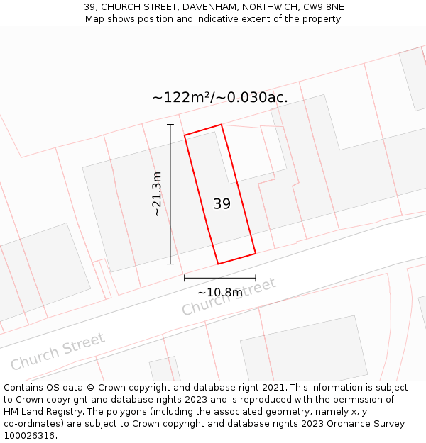 39, CHURCH STREET, DAVENHAM, NORTHWICH, CW9 8NE: Plot and title map