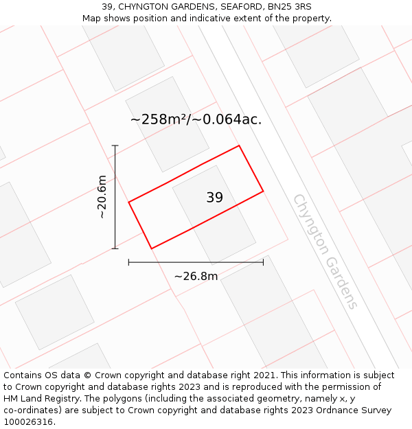 39, CHYNGTON GARDENS, SEAFORD, BN25 3RS: Plot and title map