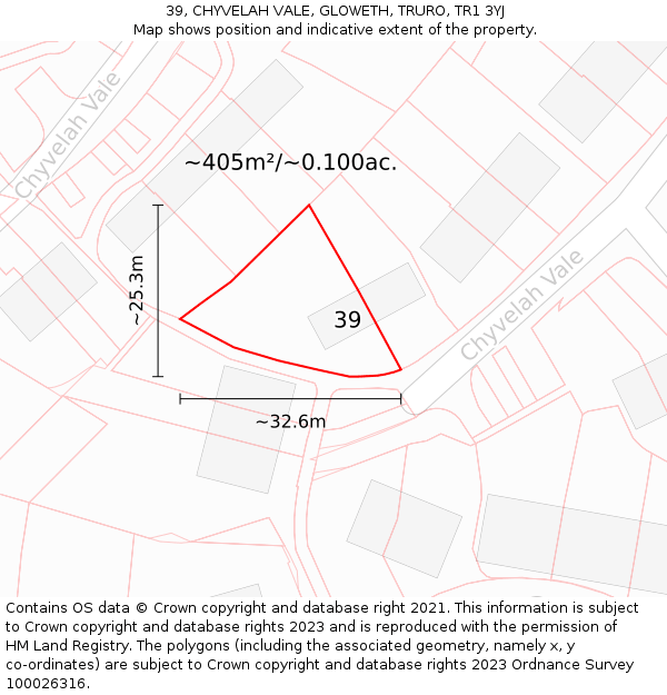 39, CHYVELAH VALE, GLOWETH, TRURO, TR1 3YJ: Plot and title map