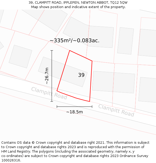 39, CLAMPITT ROAD, IPPLEPEN, NEWTON ABBOT, TQ12 5QW: Plot and title map