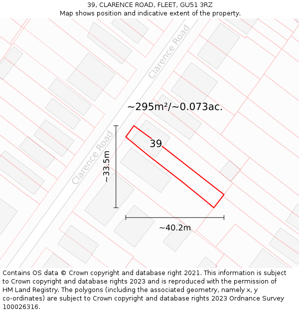 39, CLARENCE ROAD, FLEET, GU51 3RZ: Plot and title map