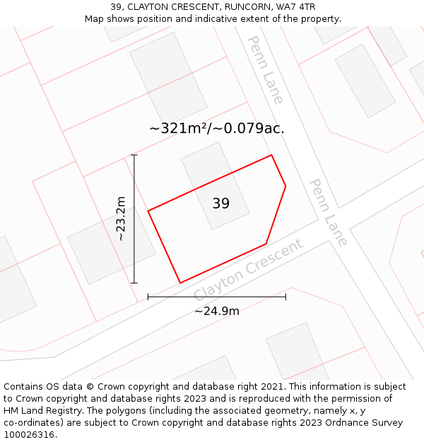 39, CLAYTON CRESCENT, RUNCORN, WA7 4TR: Plot and title map