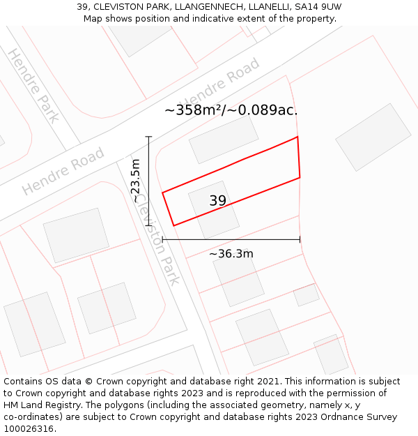 39, CLEVISTON PARK, LLANGENNECH, LLANELLI, SA14 9UW: Plot and title map