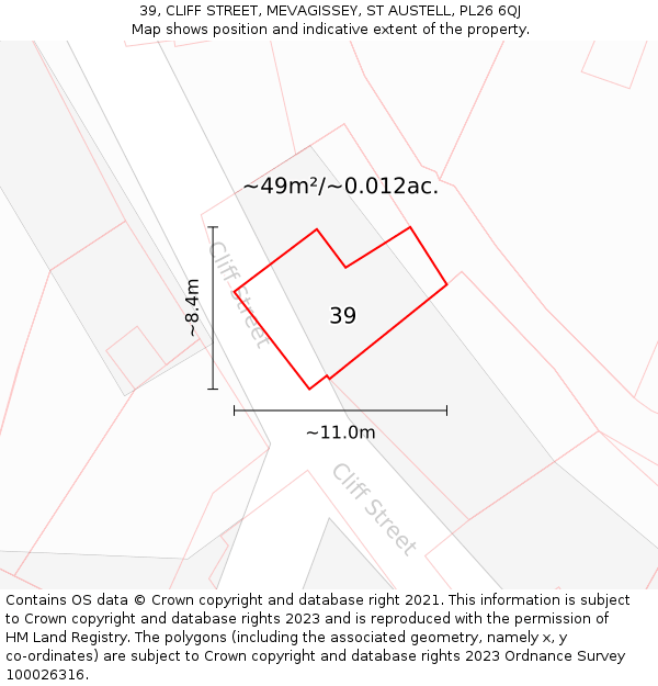 39, CLIFF STREET, MEVAGISSEY, ST AUSTELL, PL26 6QJ: Plot and title map