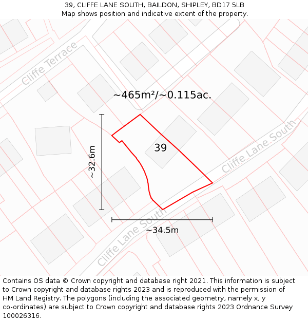 39, CLIFFE LANE SOUTH, BAILDON, SHIPLEY, BD17 5LB: Plot and title map