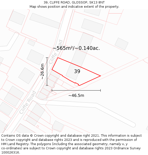 39, CLIFFE ROAD, GLOSSOP, SK13 8NT: Plot and title map