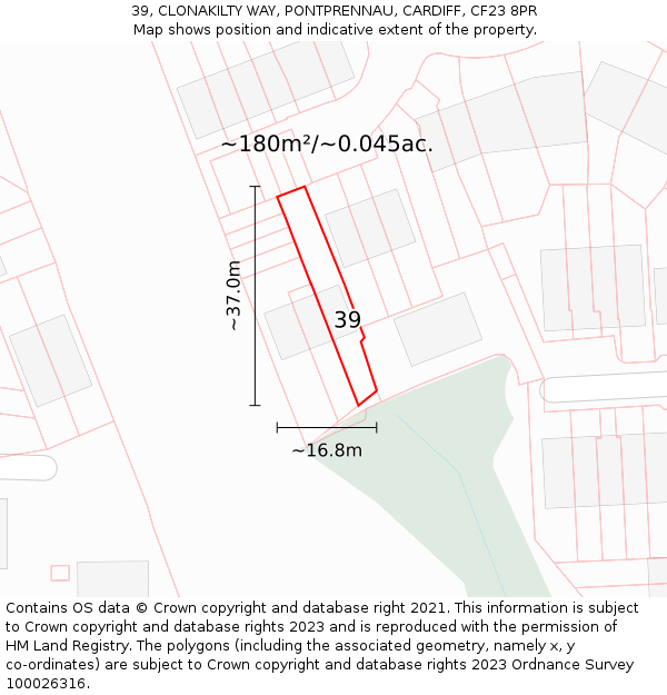 39, CLONAKILTY WAY, PONTPRENNAU, CARDIFF, CF23 8PR: Plot and title map