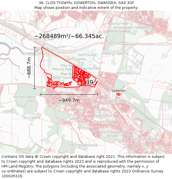 39, CLOS TYGWYN, GOWERTON, SWANSEA, SA4 3GF: Plot and title map