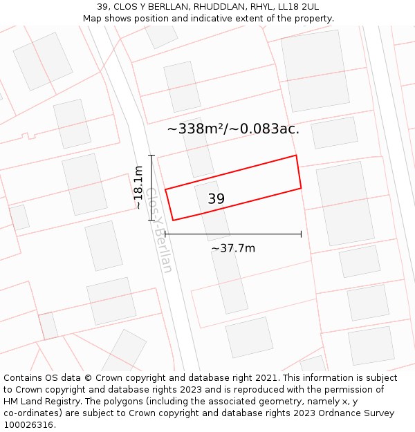 39, CLOS Y BERLLAN, RHUDDLAN, RHYL, LL18 2UL: Plot and title map