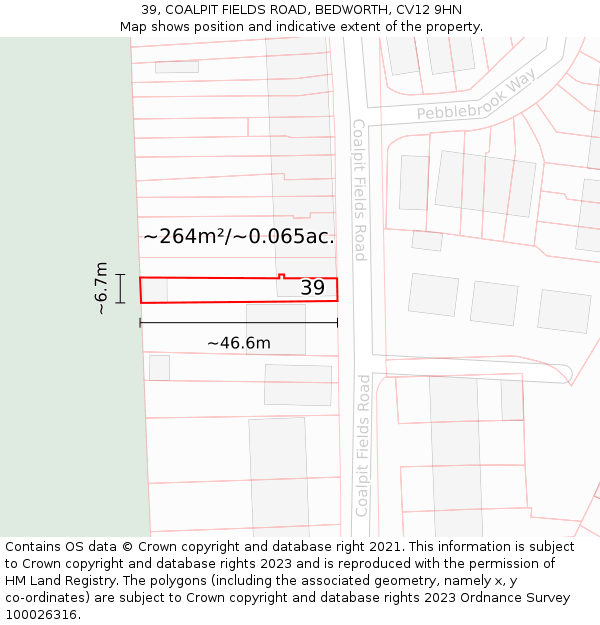 39, COALPIT FIELDS ROAD, BEDWORTH, CV12 9HN: Plot and title map