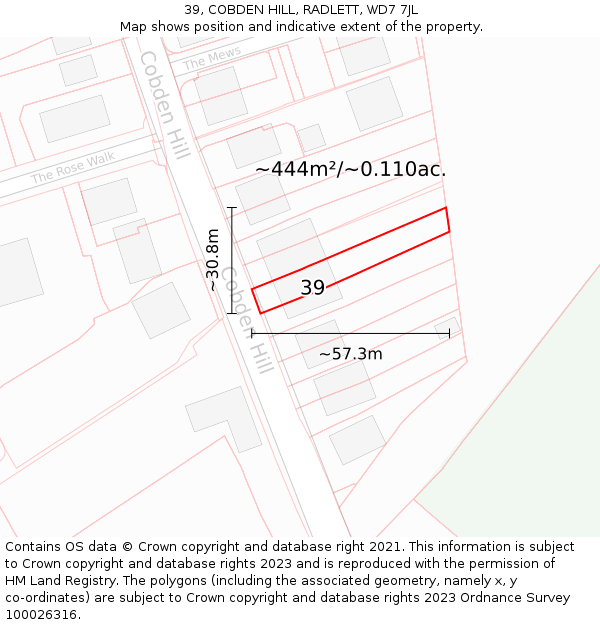 39, COBDEN HILL, RADLETT, WD7 7JL: Plot and title map