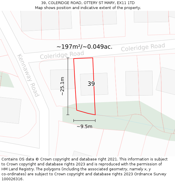 39, COLERIDGE ROAD, OTTERY ST MARY, EX11 1TD: Plot and title map