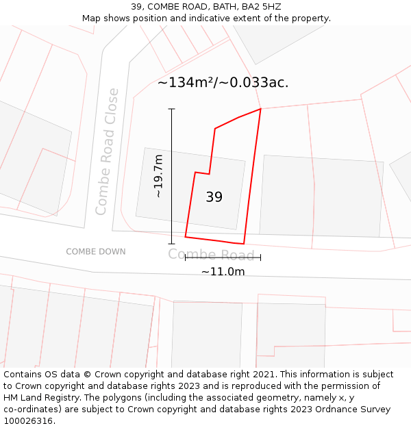 39, COMBE ROAD, BATH, BA2 5HZ: Plot and title map