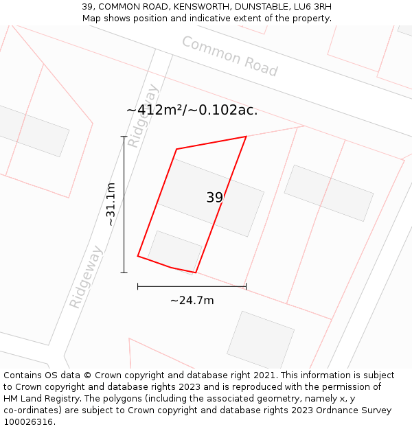 39, COMMON ROAD, KENSWORTH, DUNSTABLE, LU6 3RH: Plot and title map