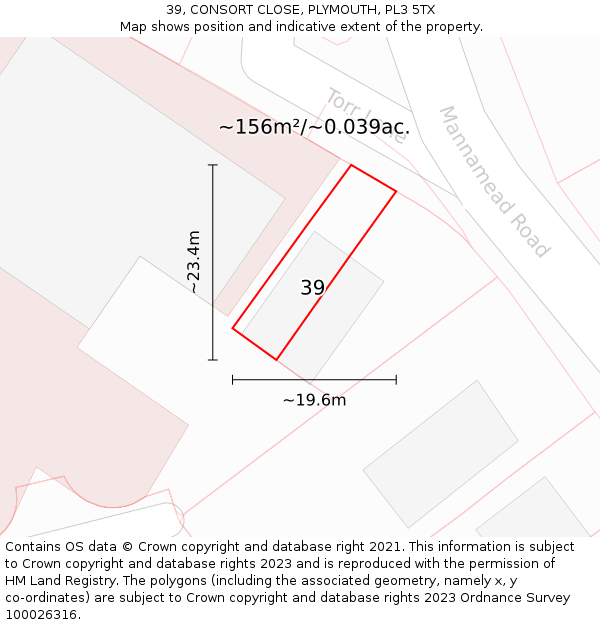 39, CONSORT CLOSE, PLYMOUTH, PL3 5TX: Plot and title map