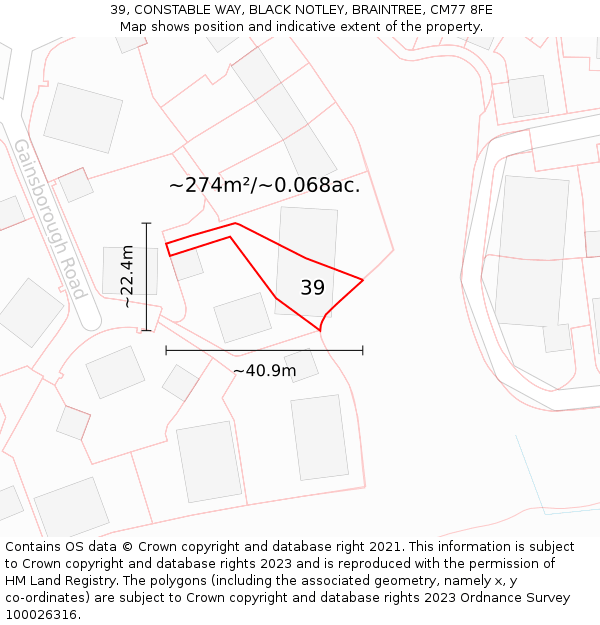 39, CONSTABLE WAY, BLACK NOTLEY, BRAINTREE, CM77 8FE: Plot and title map