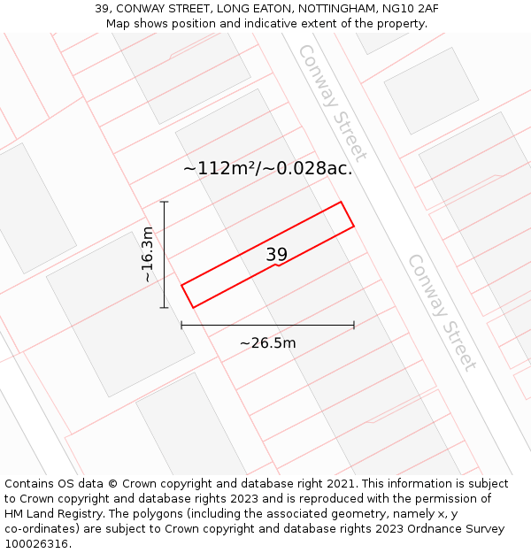 39, CONWAY STREET, LONG EATON, NOTTINGHAM, NG10 2AF: Plot and title map