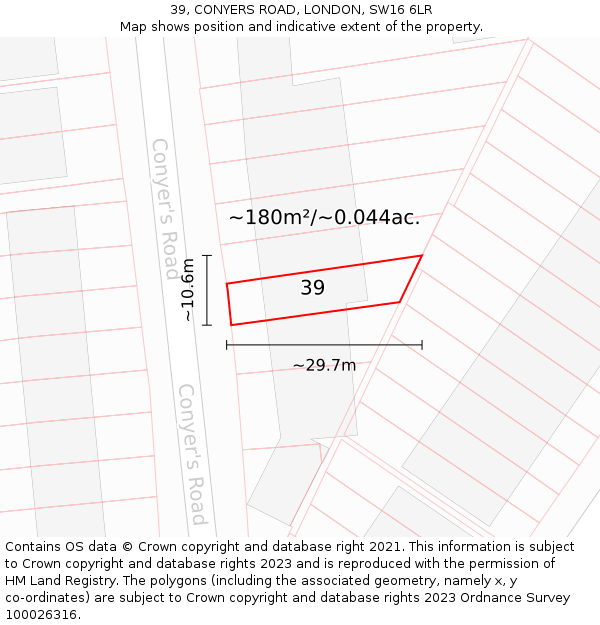 39, CONYERS ROAD, LONDON, SW16 6LR: Plot and title map