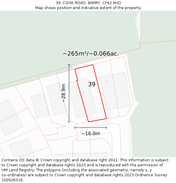 39, COOK ROAD, BARRY, CF62 9HD: Plot and title map