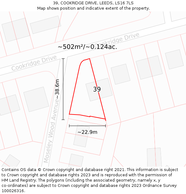 39, COOKRIDGE DRIVE, LEEDS, LS16 7LS: Plot and title map