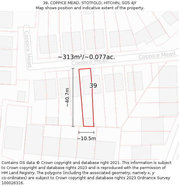 39, COPPICE MEAD, STOTFOLD, HITCHIN, SG5 4JY: Plot and title map