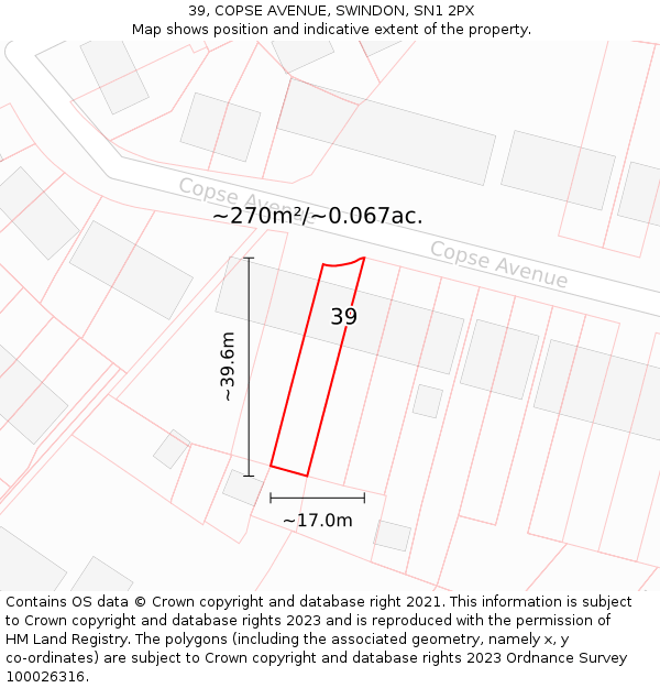 39, COPSE AVENUE, SWINDON, SN1 2PX: Plot and title map