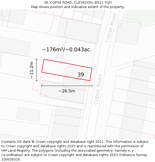 39, COPSE ROAD, CLEVEDON, BS21 7QN: Plot and title map