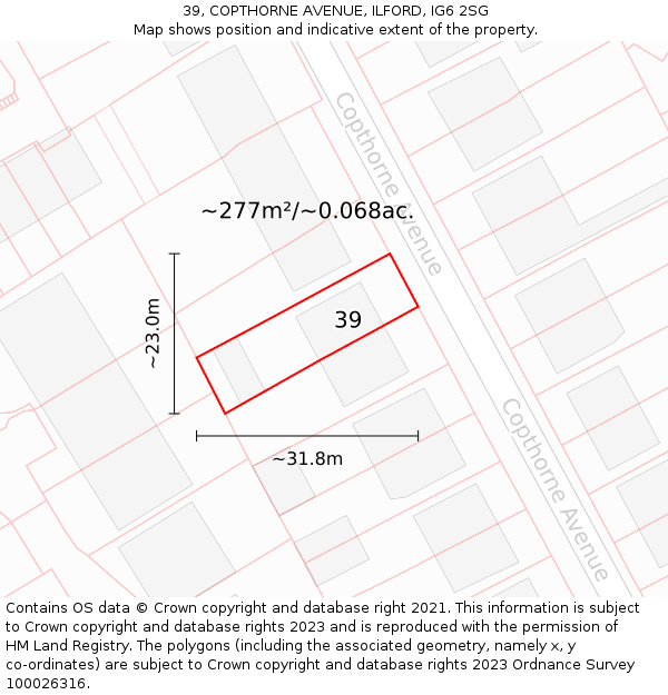 39, COPTHORNE AVENUE, ILFORD, IG6 2SG: Plot and title map