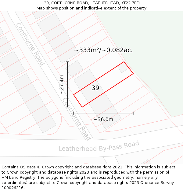 39, COPTHORNE ROAD, LEATHERHEAD, KT22 7ED: Plot and title map