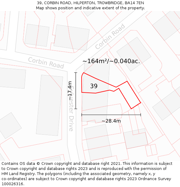 39, CORBIN ROAD, HILPERTON, TROWBRIDGE, BA14 7EN: Plot and title map