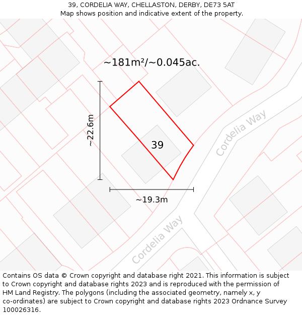 39, CORDELIA WAY, CHELLASTON, DERBY, DE73 5AT: Plot and title map