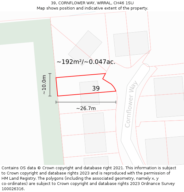 39, CORNFLOWER WAY, WIRRAL, CH46 1SU: Plot and title map